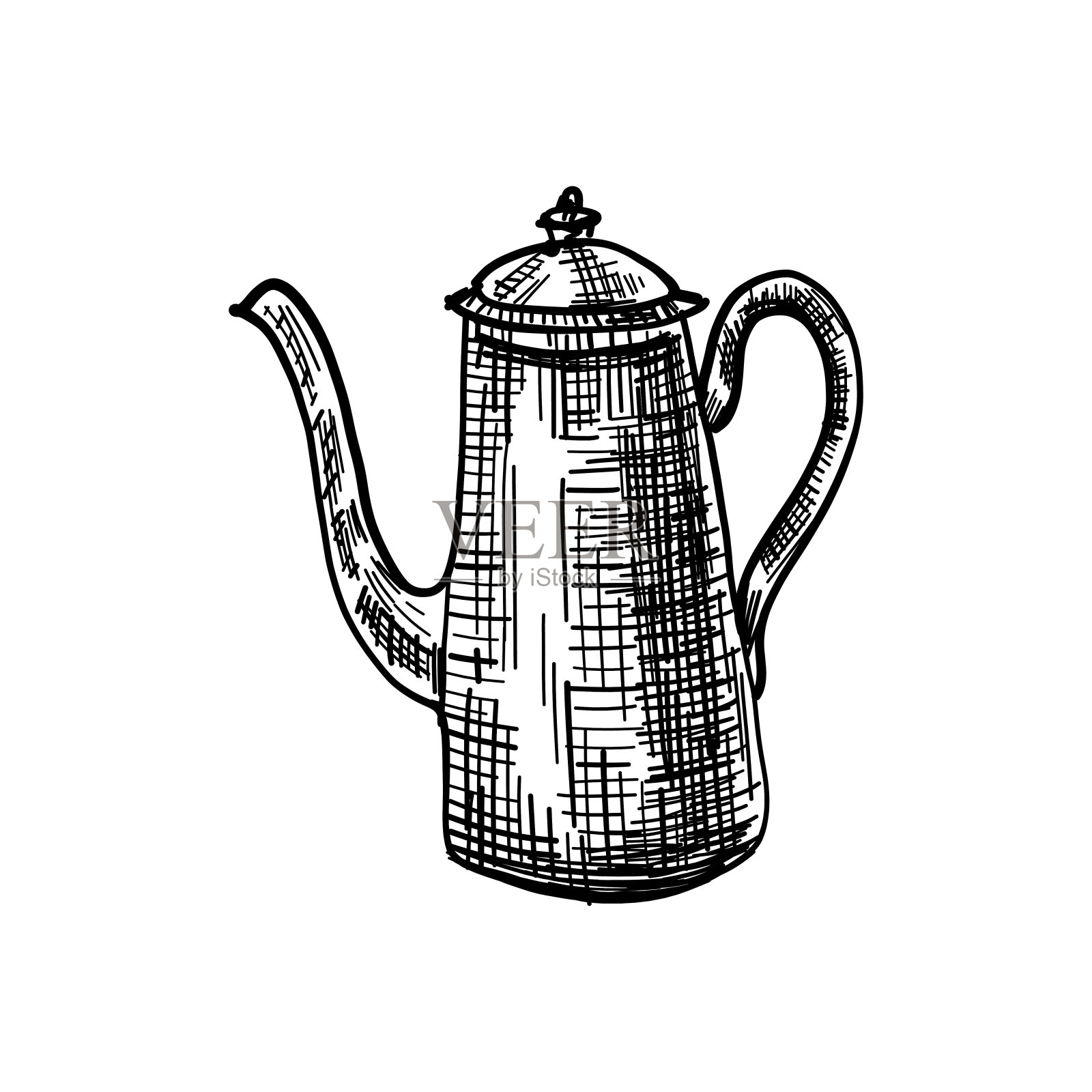复古茶壶矢量水墨素描插图孤立在白色背景上，浪漫的装饰壶，厨房用具设计茶会时间，茶会邀请，贺卡，餐厅菜单插画图片素材