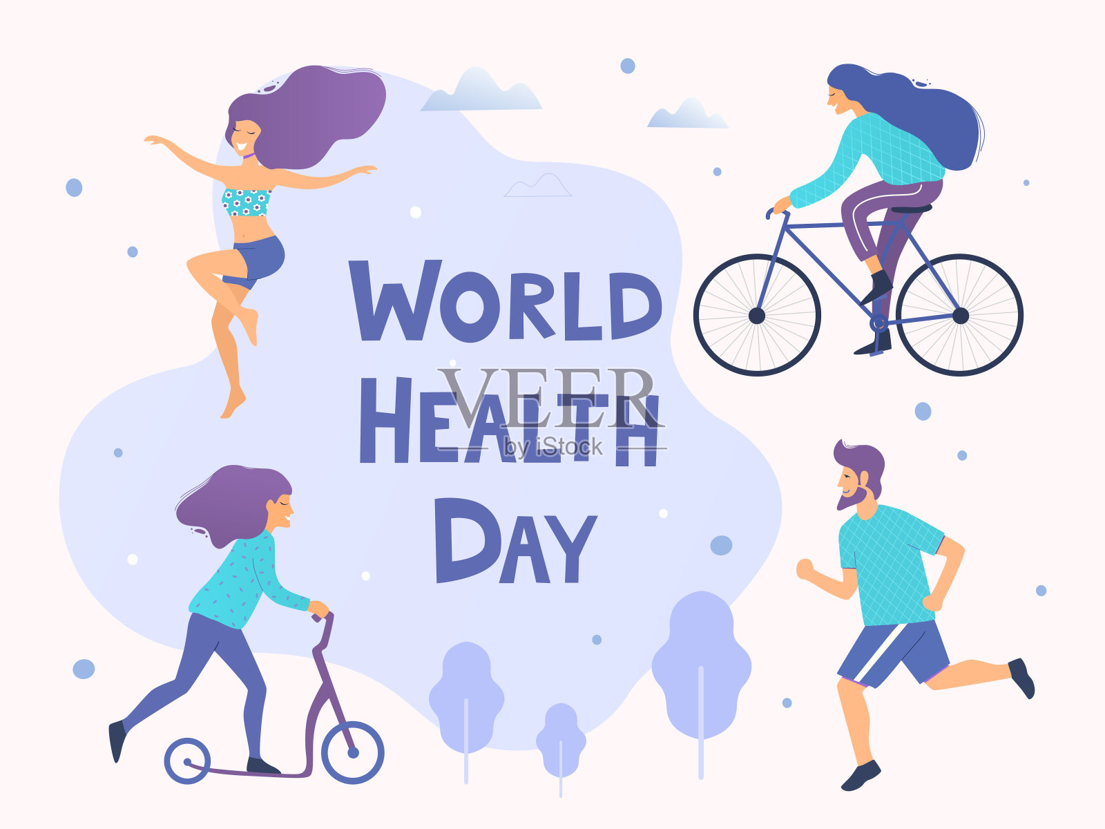 世界卫生日。健康的生活方式理念。插画图片素材
