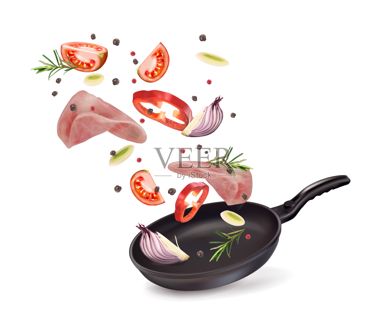 矢量插图的锅与火腿和蔬菜插画图片素材