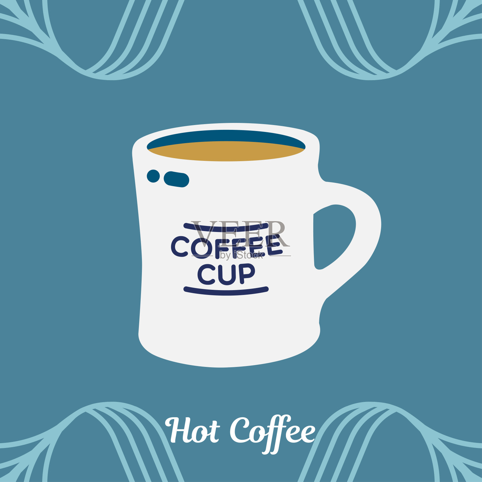 蓝色背景上的热咖啡设计元素图片