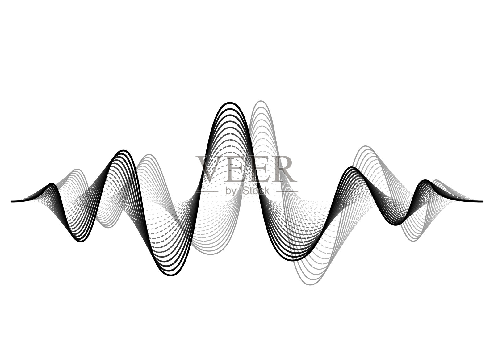 声波矢量背景。音频音乐声波。声频形式插图。振动节拍波形，黑白颜色。创造性的概念插画图片素材
