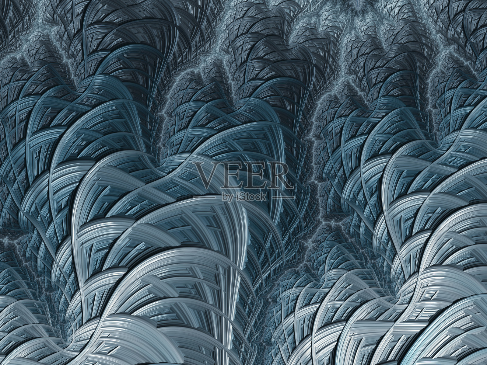 高分辨率的蓝色和灰色分形背景，图案让人联想到鱼鳞。插画图片素材