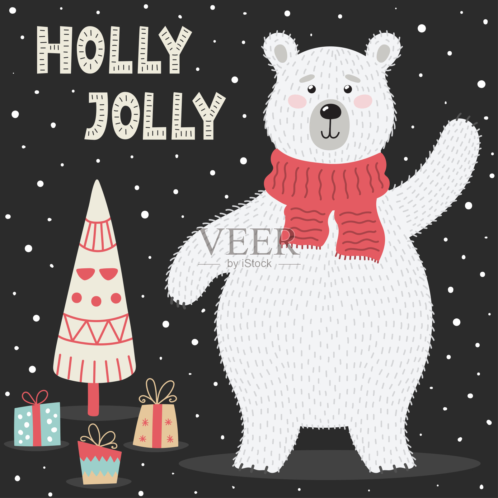霍莉·乔利的贺卡，还有一只可爱的北极熊设计模板素材