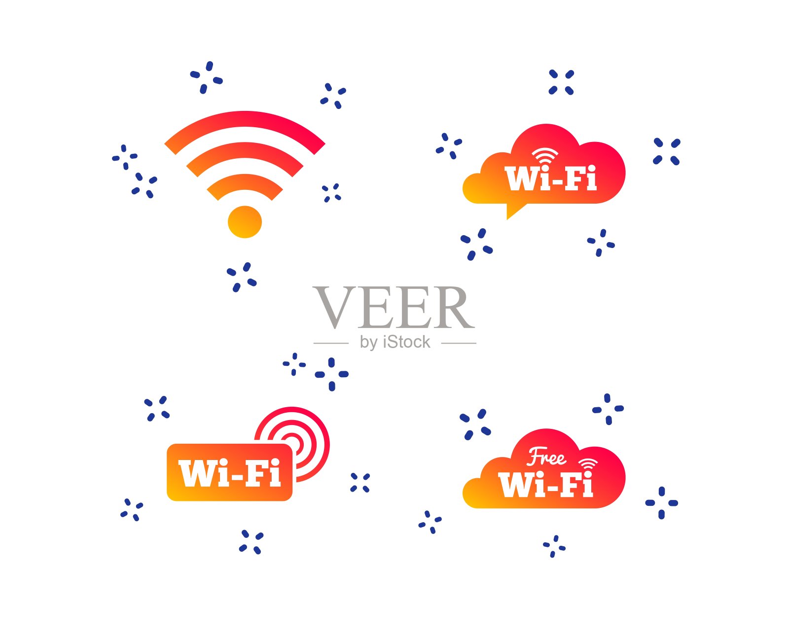 Wifi无线网络图标。Wi-fi语音泡泡。向量图标素材