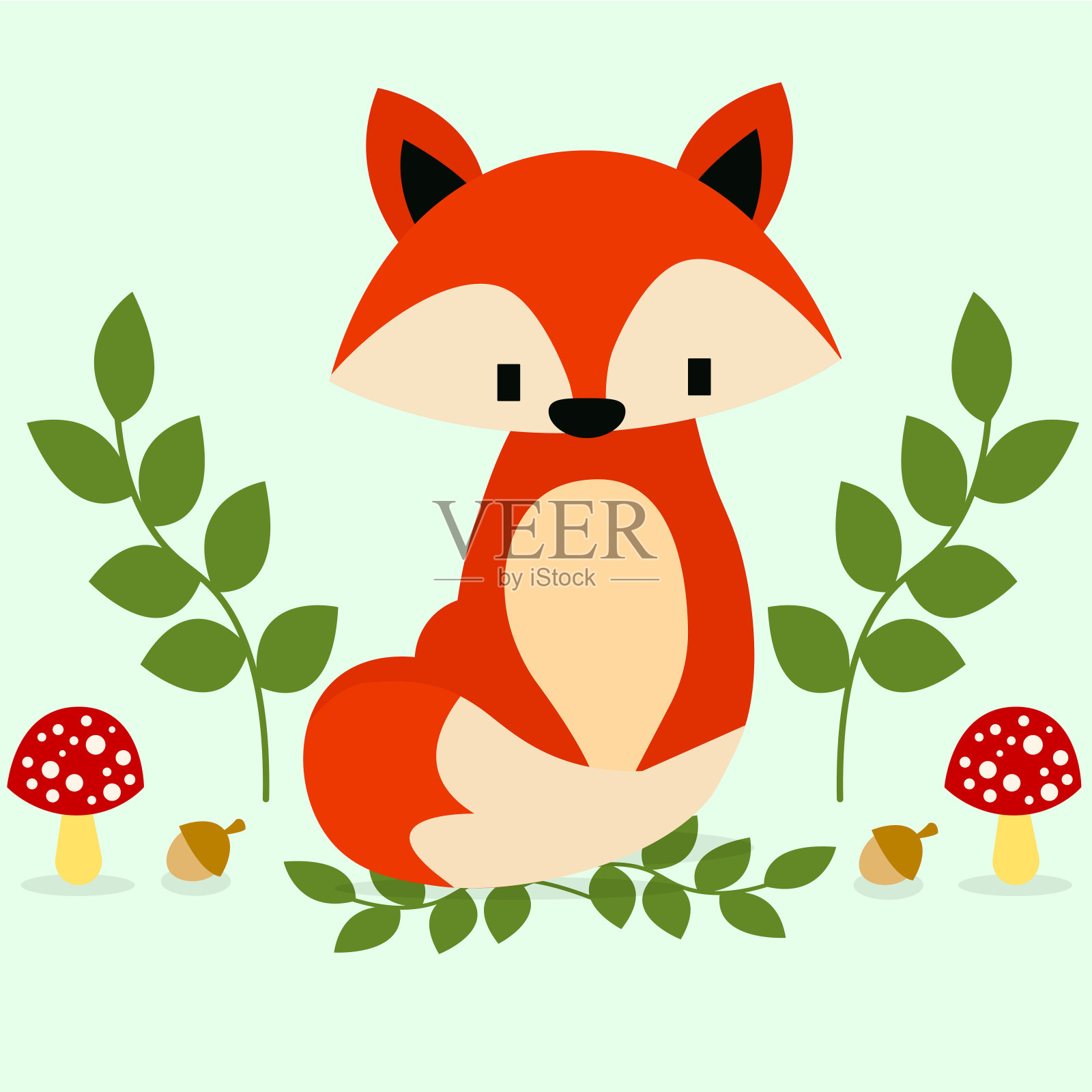 可爱的红狐动物角色插画图片素材