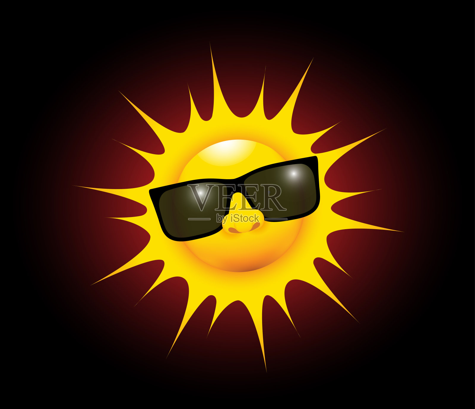 戴着太阳眼镜的快乐微笑的太阳插画图片素材