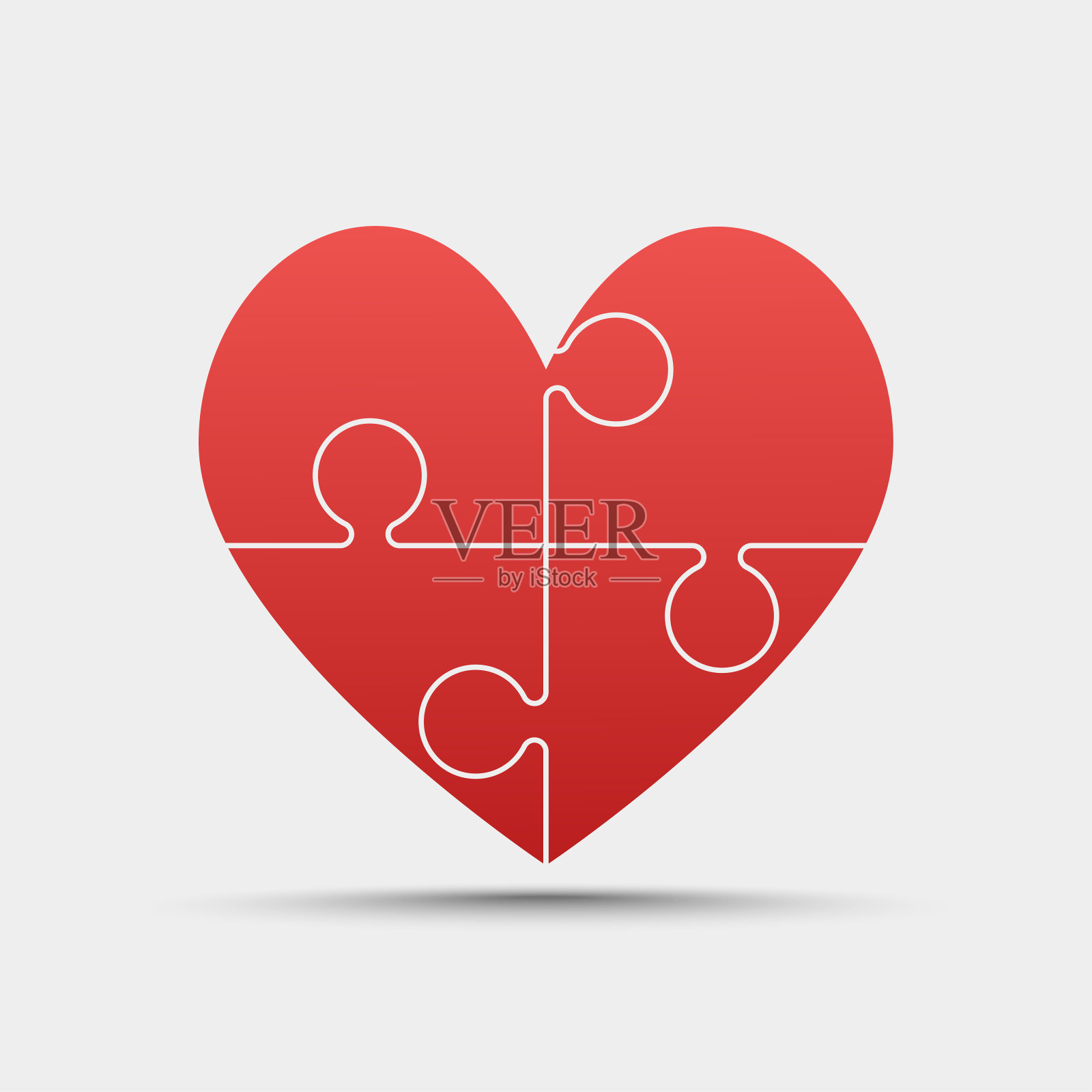 心形的拼图。爱，医学，关系象征。四个细节。插画图片素材