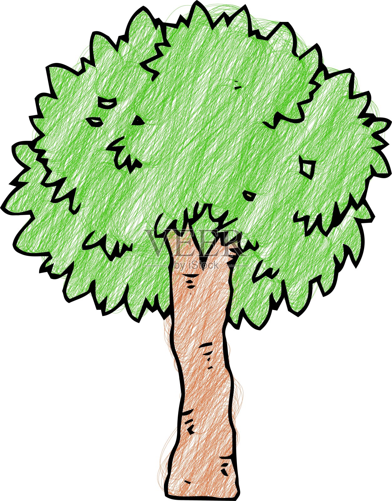 彩色铅笔画树的草图插画图片素材