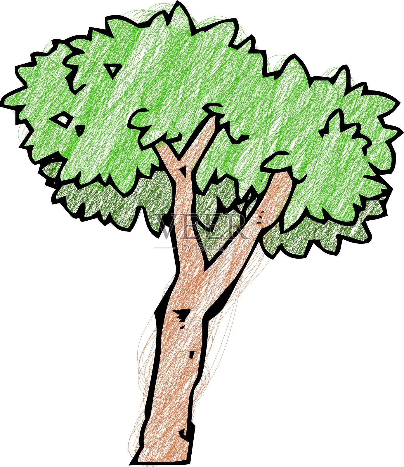 彩色铅笔画树的草图插画图片素材