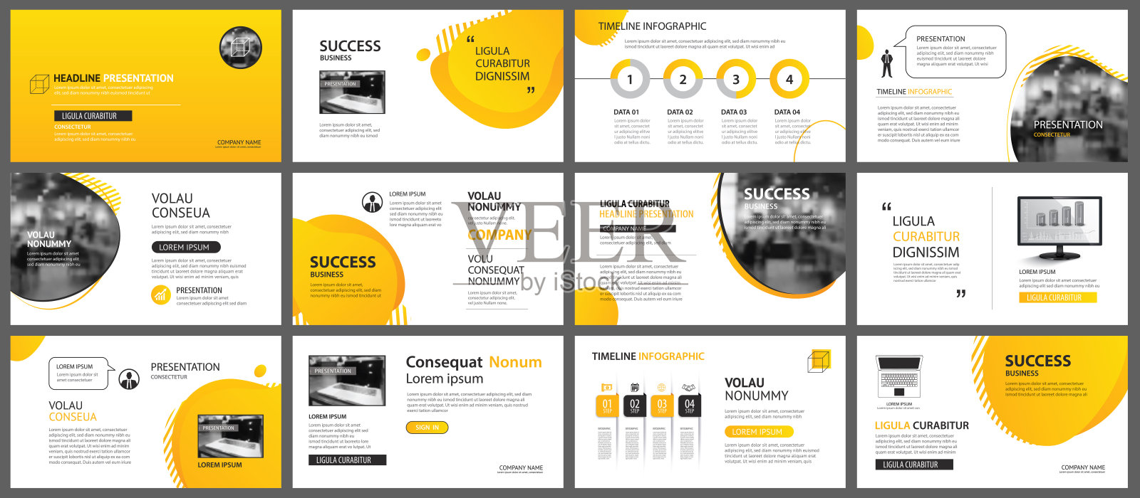 演示文稿和幻灯片布局背景。设计黄色和橙色梯度几何模板。用于商业年度报告，传单，营销，传单，广告，小册子，现代风格。设计模板素材