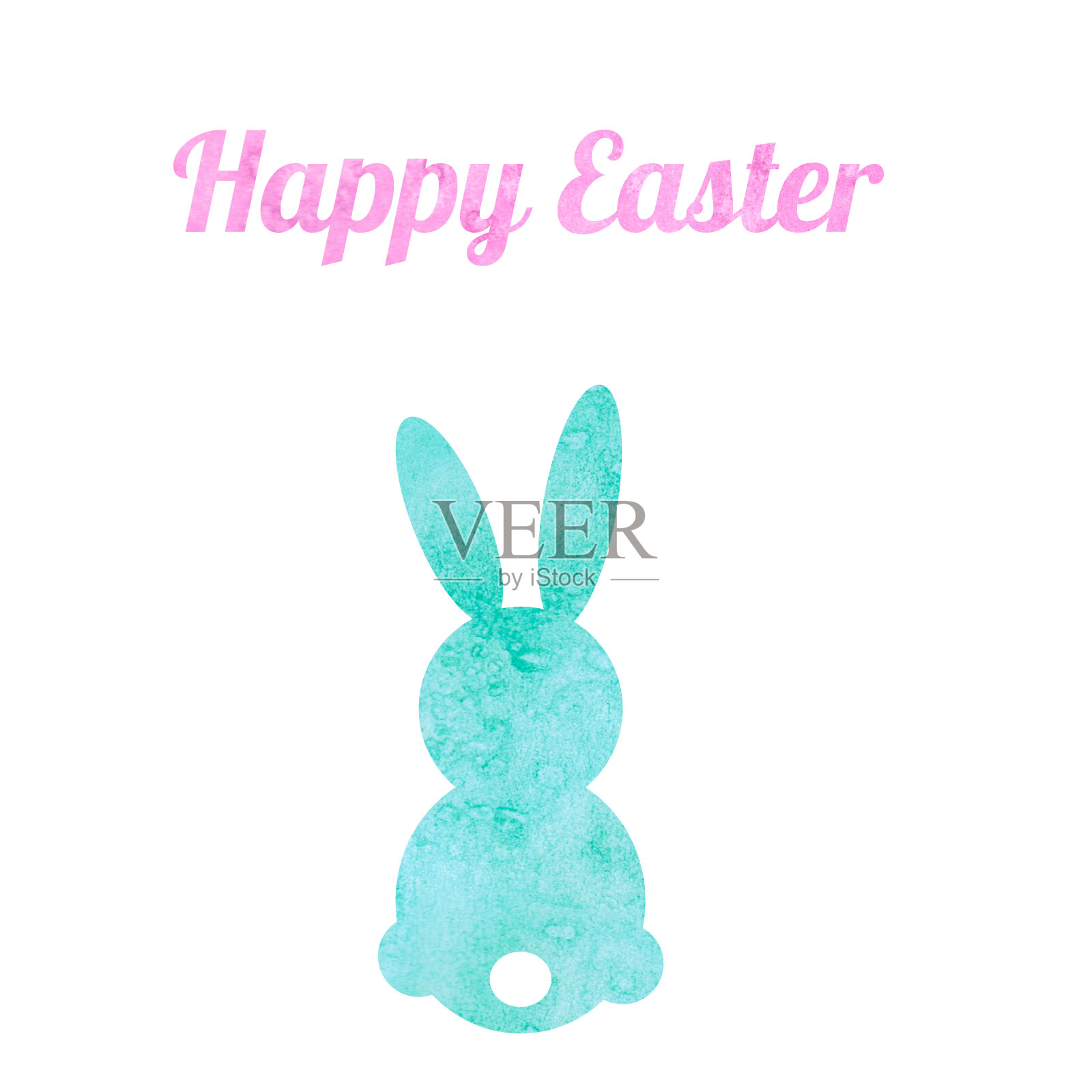 水彩插图复活节快乐。兔子和复活节彩蛋。刻字复活节快乐插画图片素材