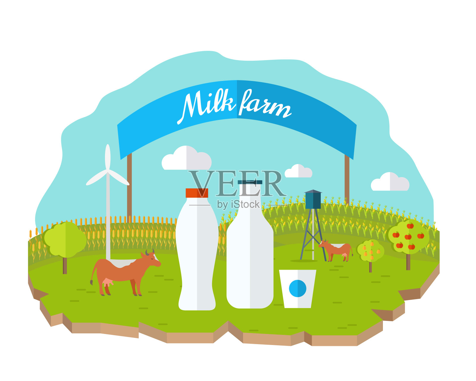 有机牛奶农场概念网页横幅插画图片素材