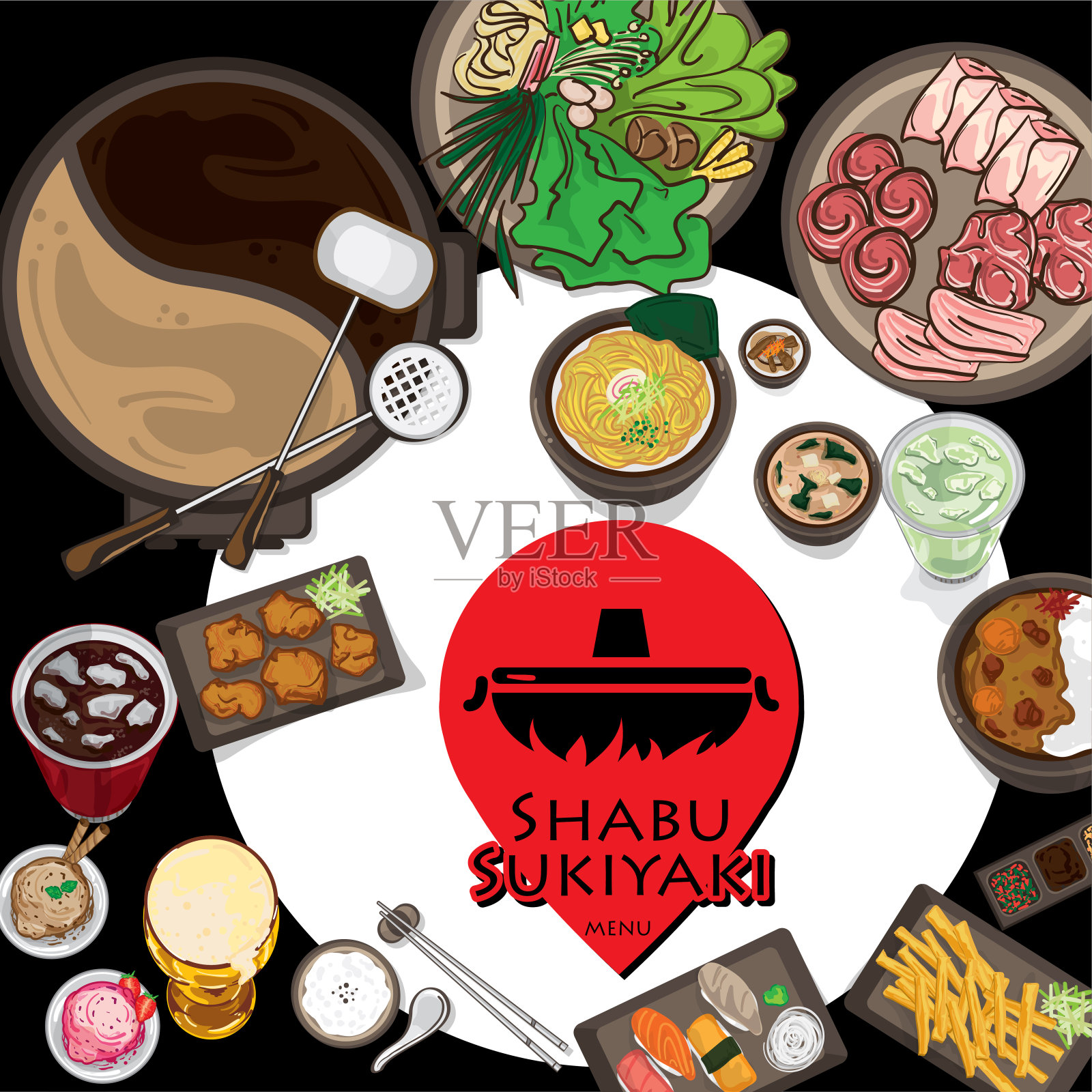 菜单日式素喜烧餐厅模板设计图形对象插画图片素材
