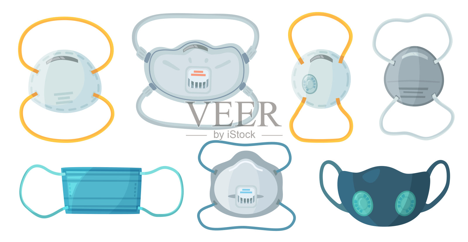 安全呼吸面具。工业安全N95口罩、防尘口罩和医用呼吸口罩载体套插画图片素材