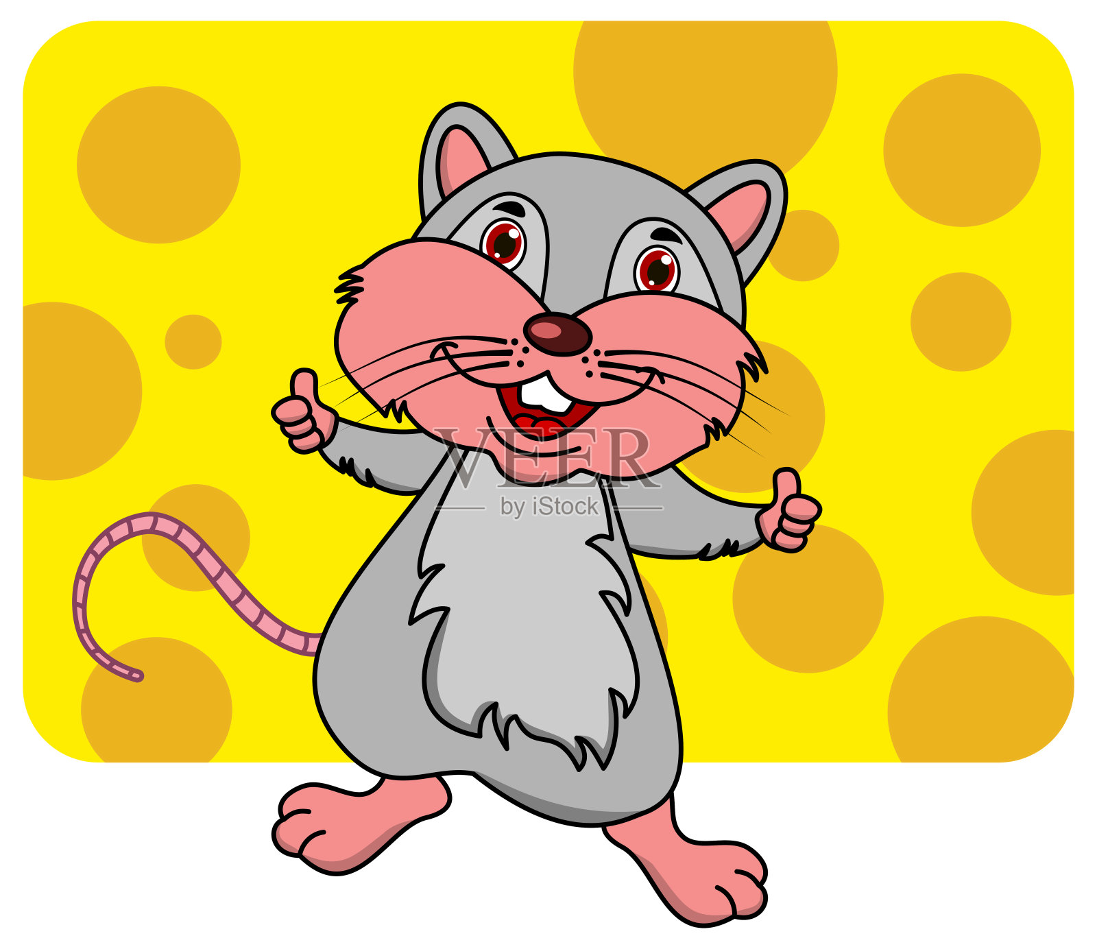 一只老鼠在一大块奶酪前插画图片素材
