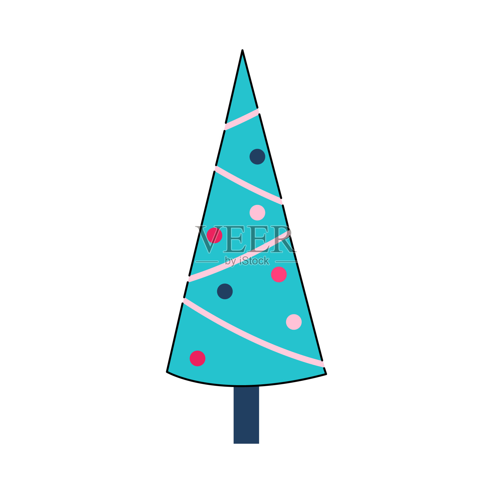 用球和花环装饰的圣诞树矢量插图。插画图片素材