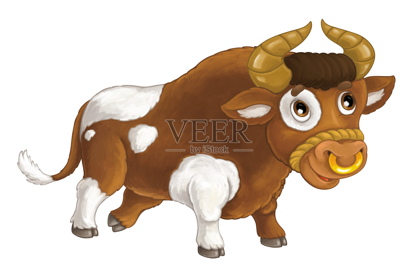卡通快乐的农场动物-欢快的公牛是微笑和看-在白色的背景设计元素图片