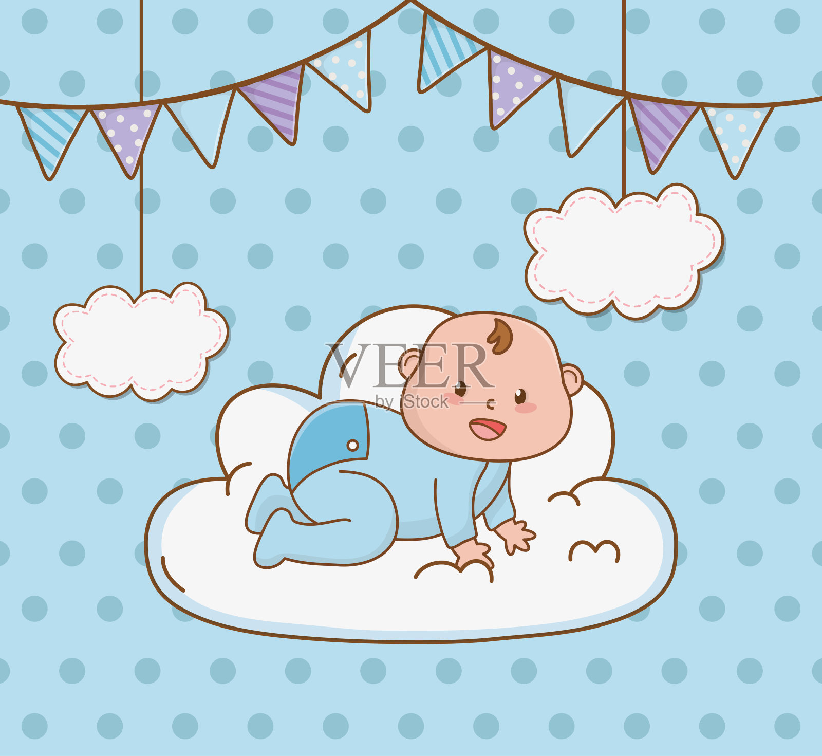 婴儿淋浴卡与小男孩婴儿插画图片素材