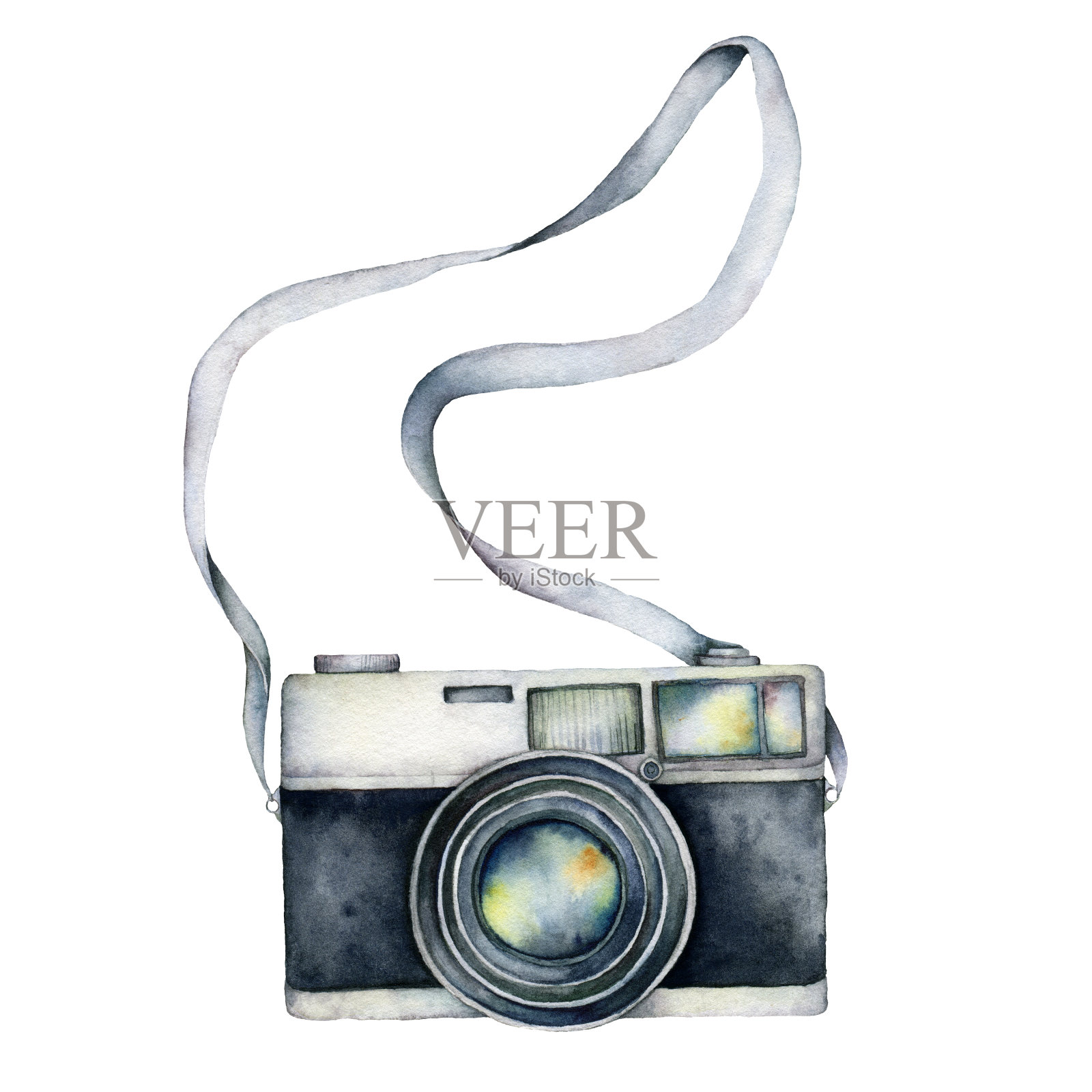 水彩相机卡。手绘摄影设备插图孤立在白色背景。为设计，印刷或背景。插画图片素材