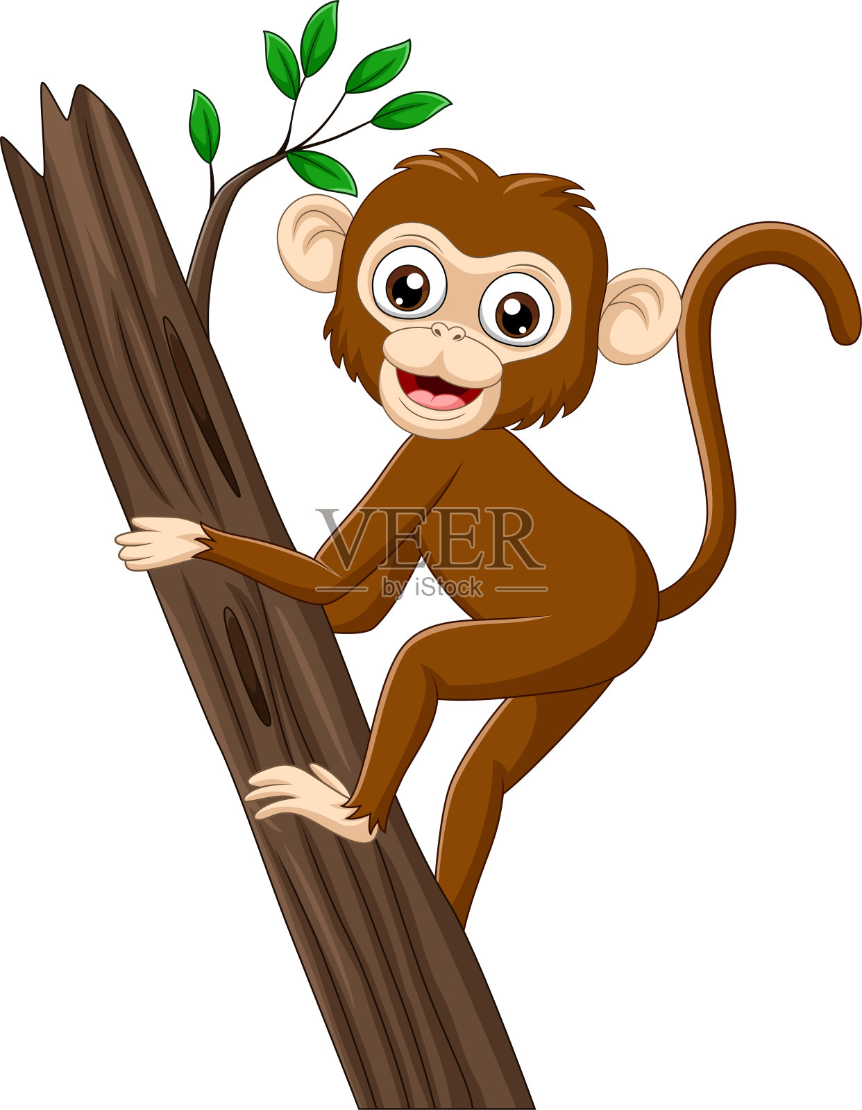 卡通小猴子爬树枝设计元素图片