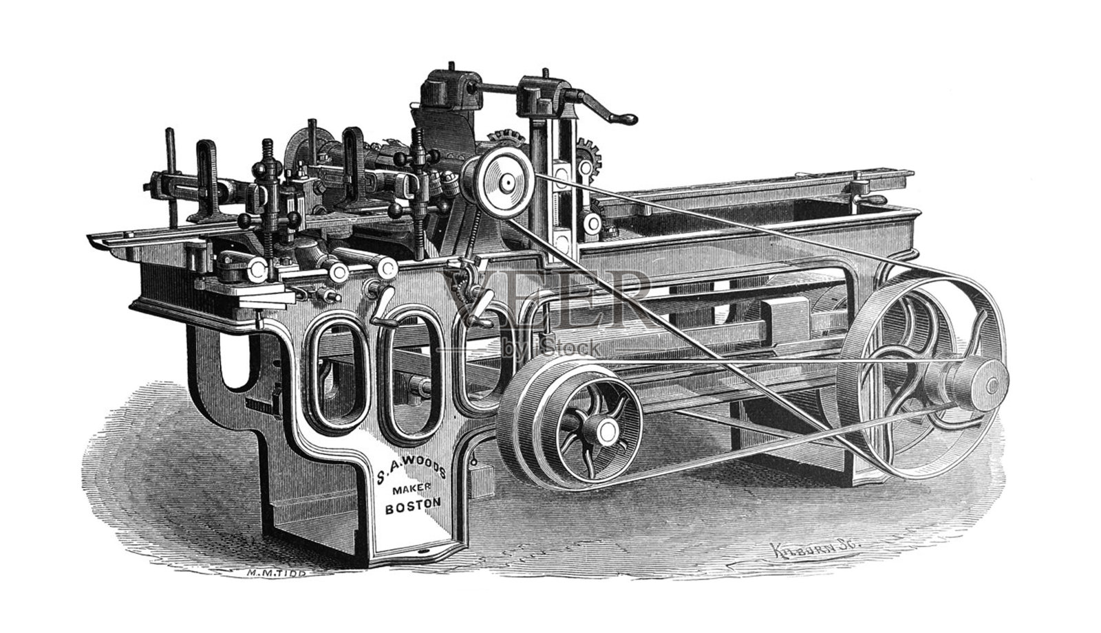 美国第一世纪插图- 1873 -木雕成型机插画图片素材