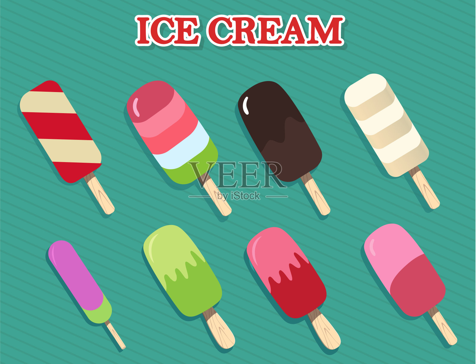 冰淇淋集合。美丽的色彩。矢量插图的网页设计或打印插画图片素材