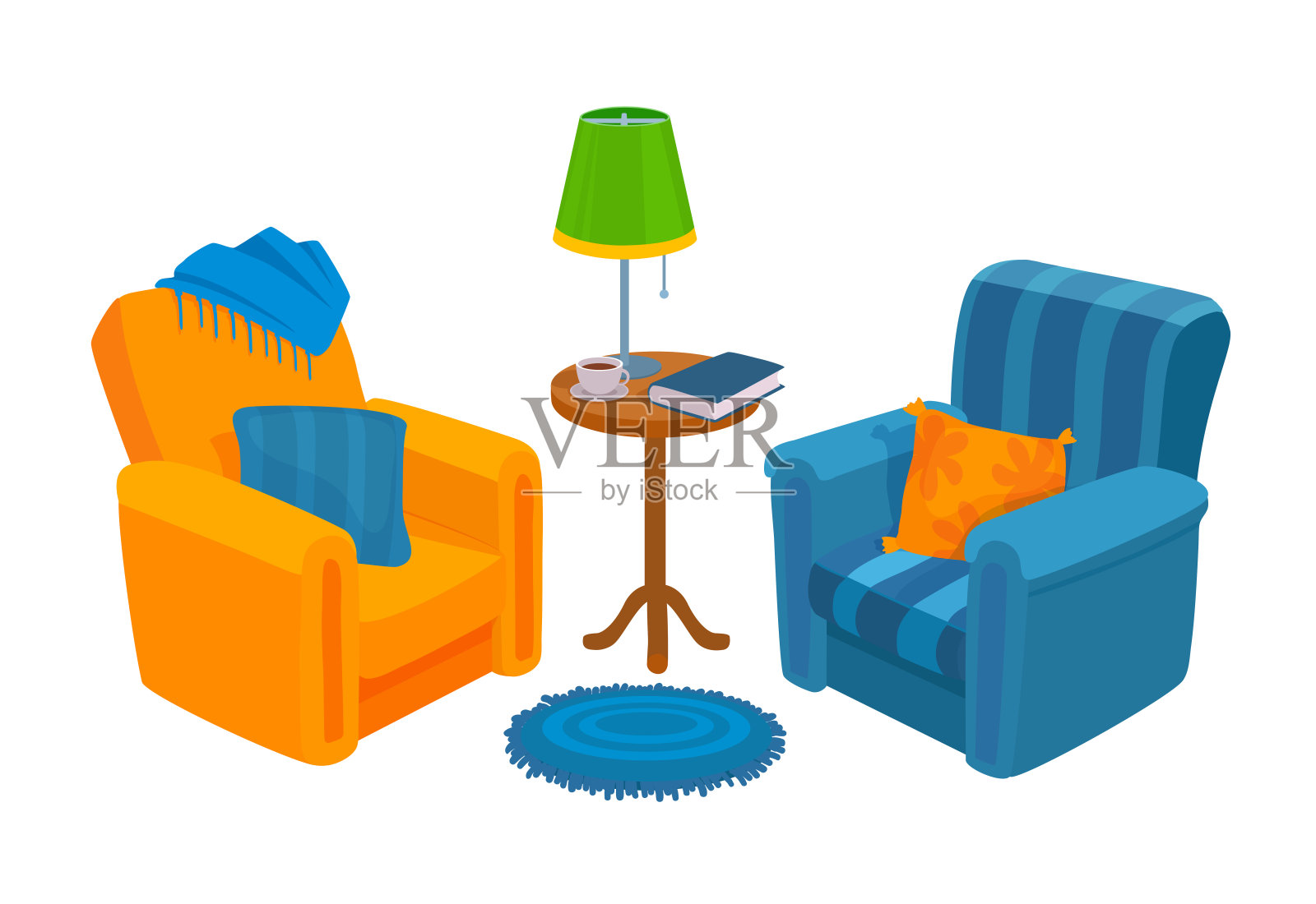 两把舒适的扶手椅。家里五颜六色的家具。设计元素图片