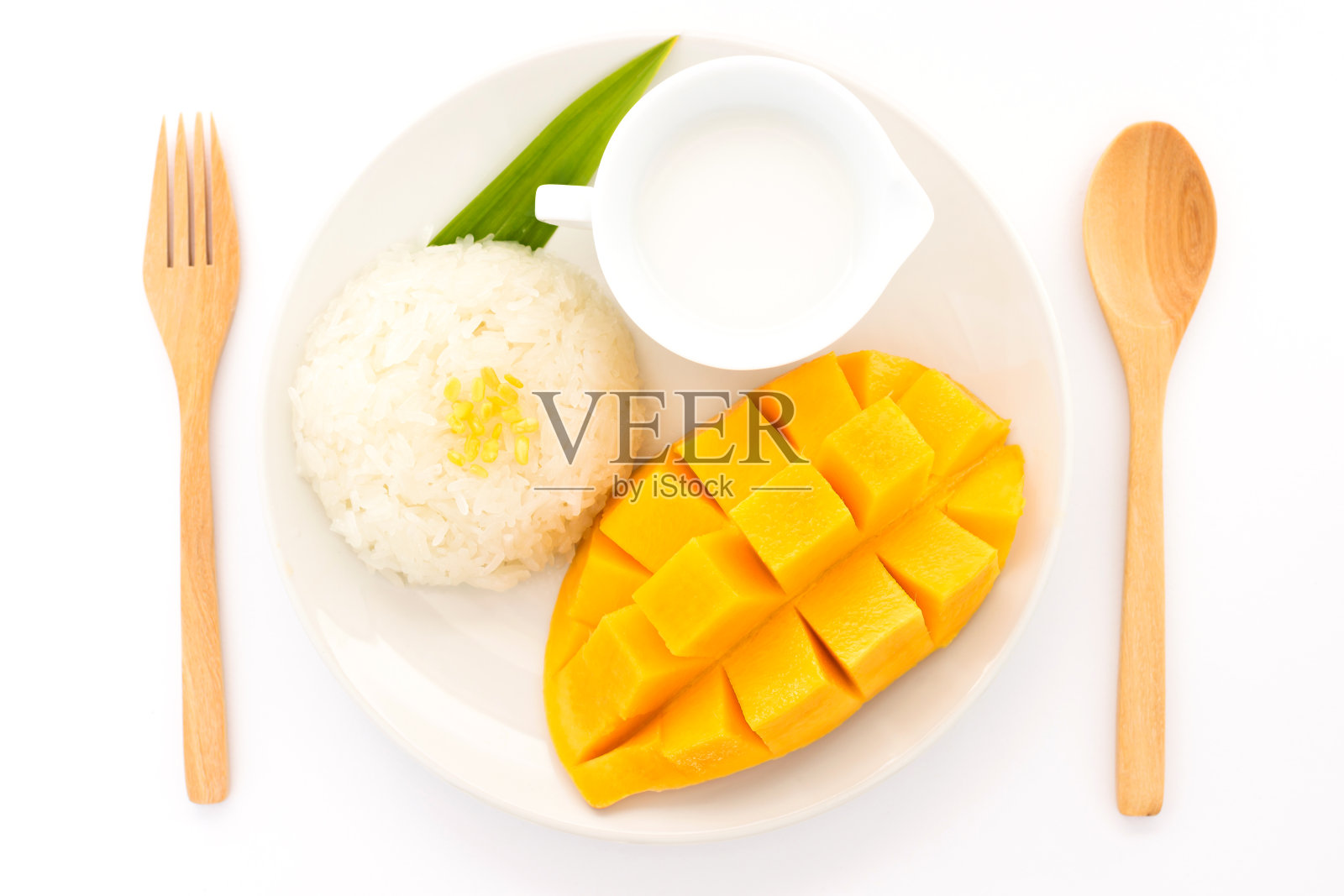 泰国芒果甜糯米。泰式热带甜点照片摄影图片
