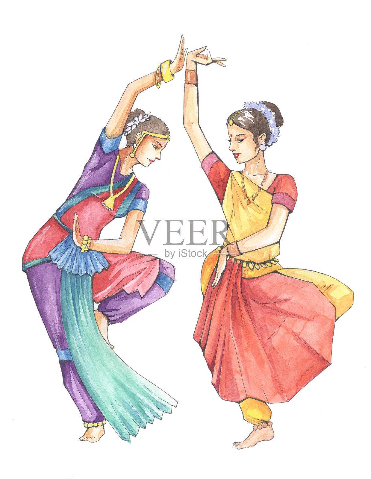 印度舞者的水彩画插图插画图片素材