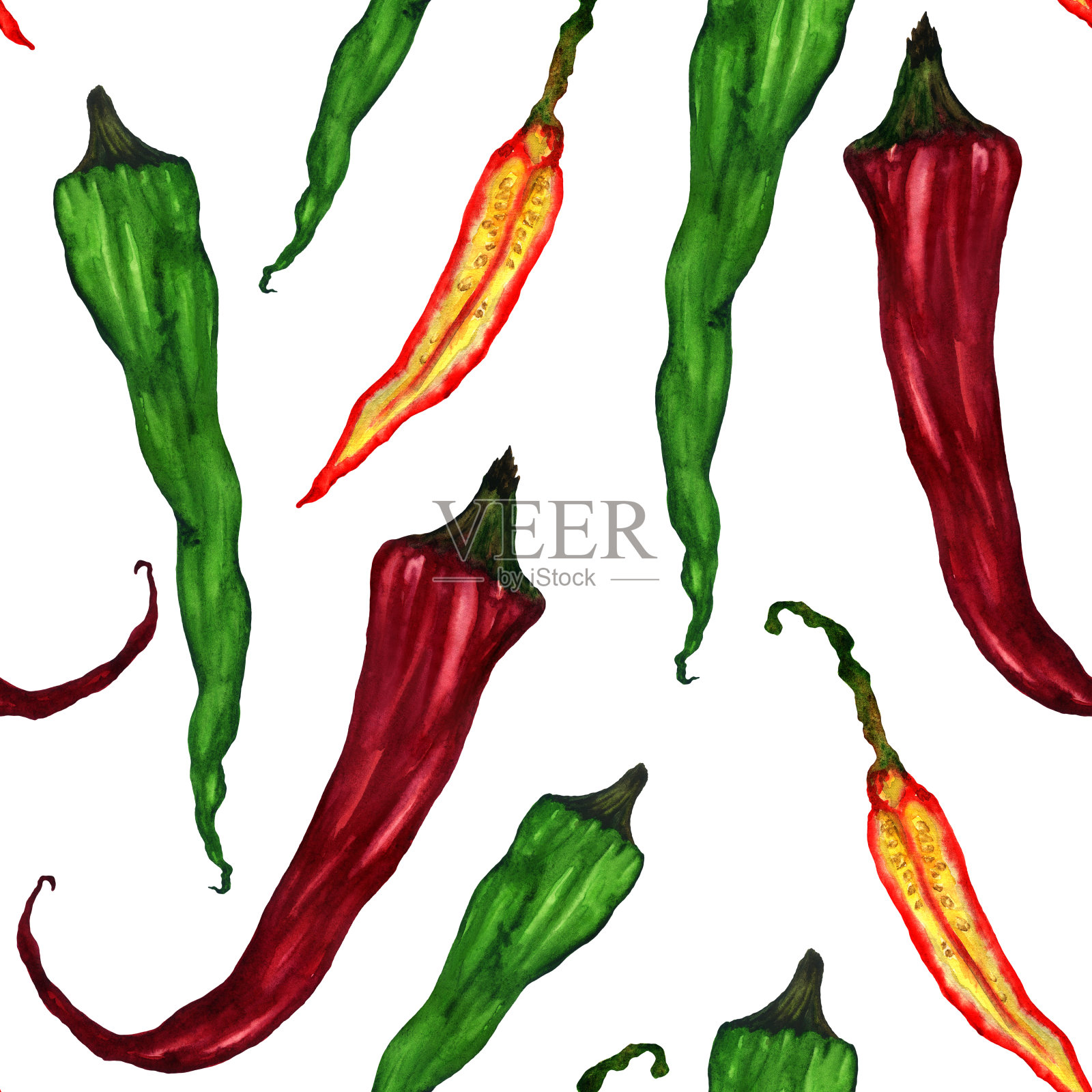 绿色和红色的辣椒。插画图片素材