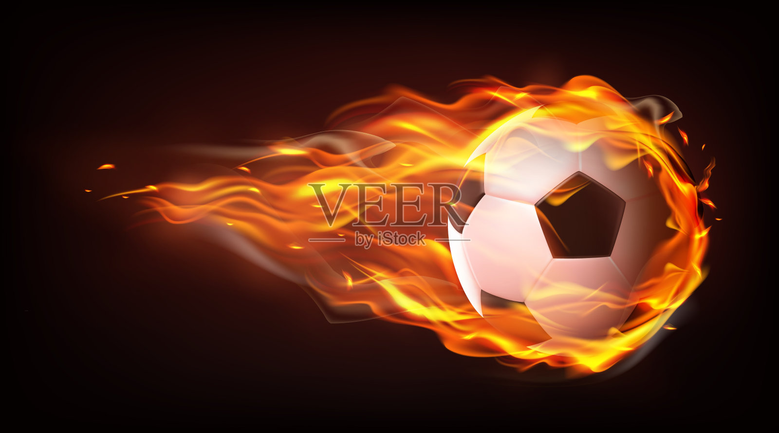 足球在火焰中飞行的现实向量设计元素图片