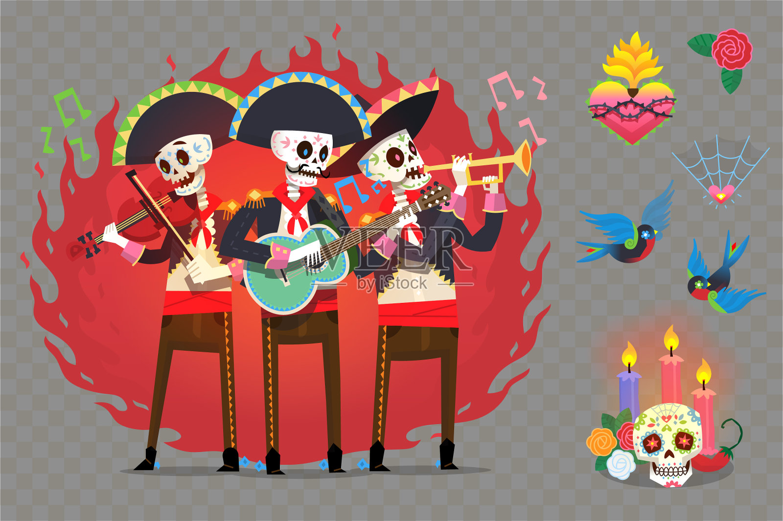 一组人物和元素的墨西哥日的死亡假日。插画图片素材