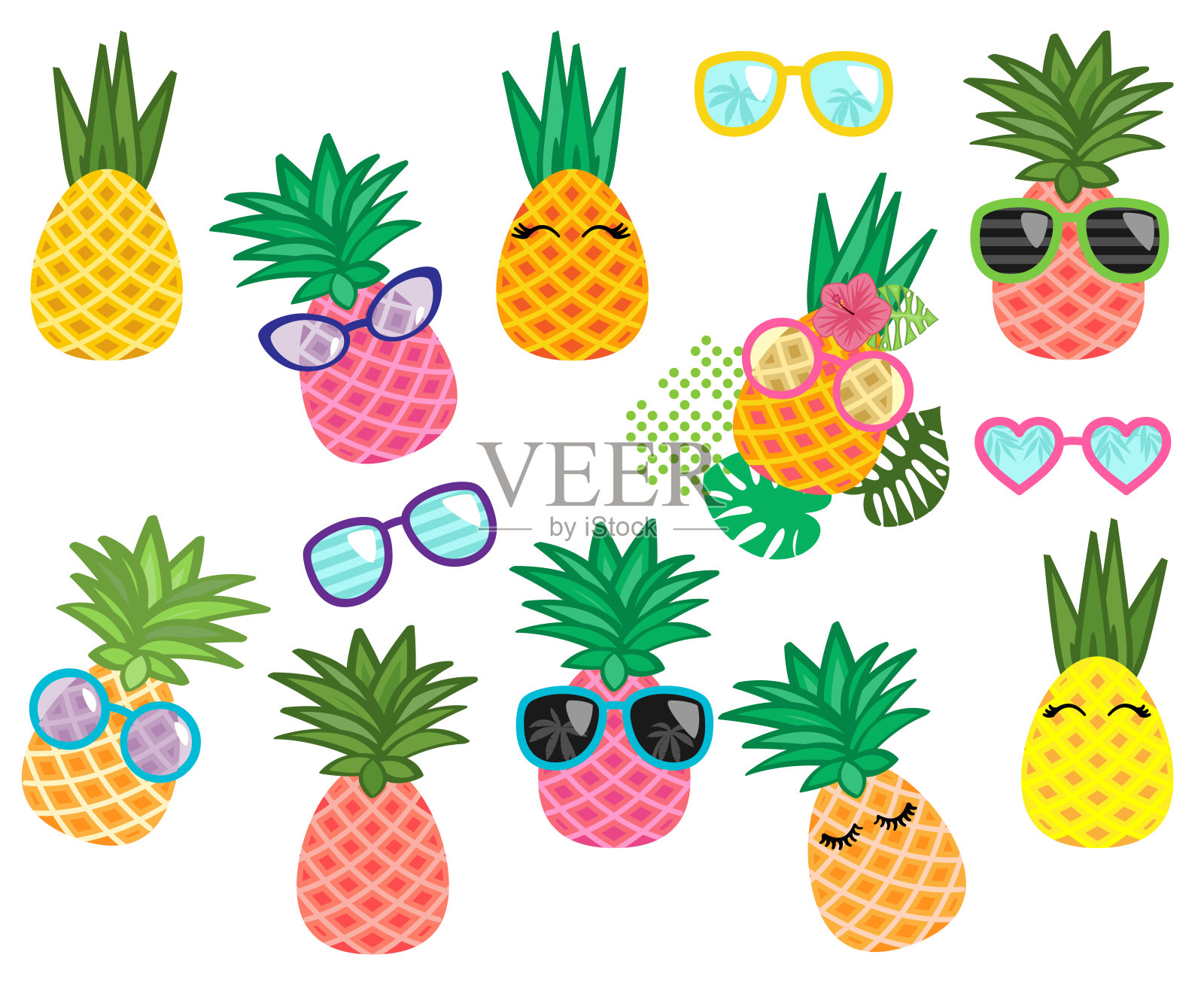 可爱可爱的菠萝向量收集插画图片素材