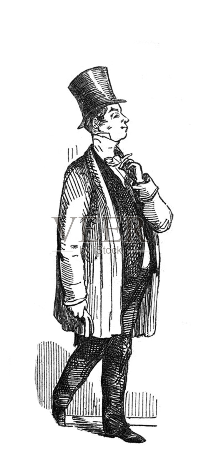 英国讽刺漫画漫画插图-男人与一个大肚皮戴顶礼帽和大衣设计元素图片