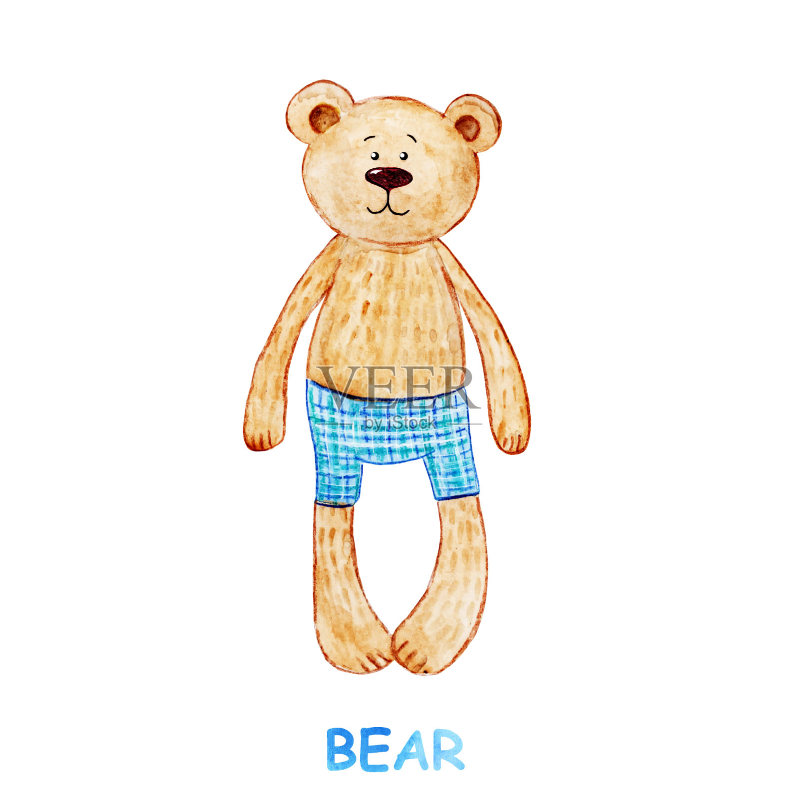 白底熊。柔软的玩具。水彩。插图插画图片素材