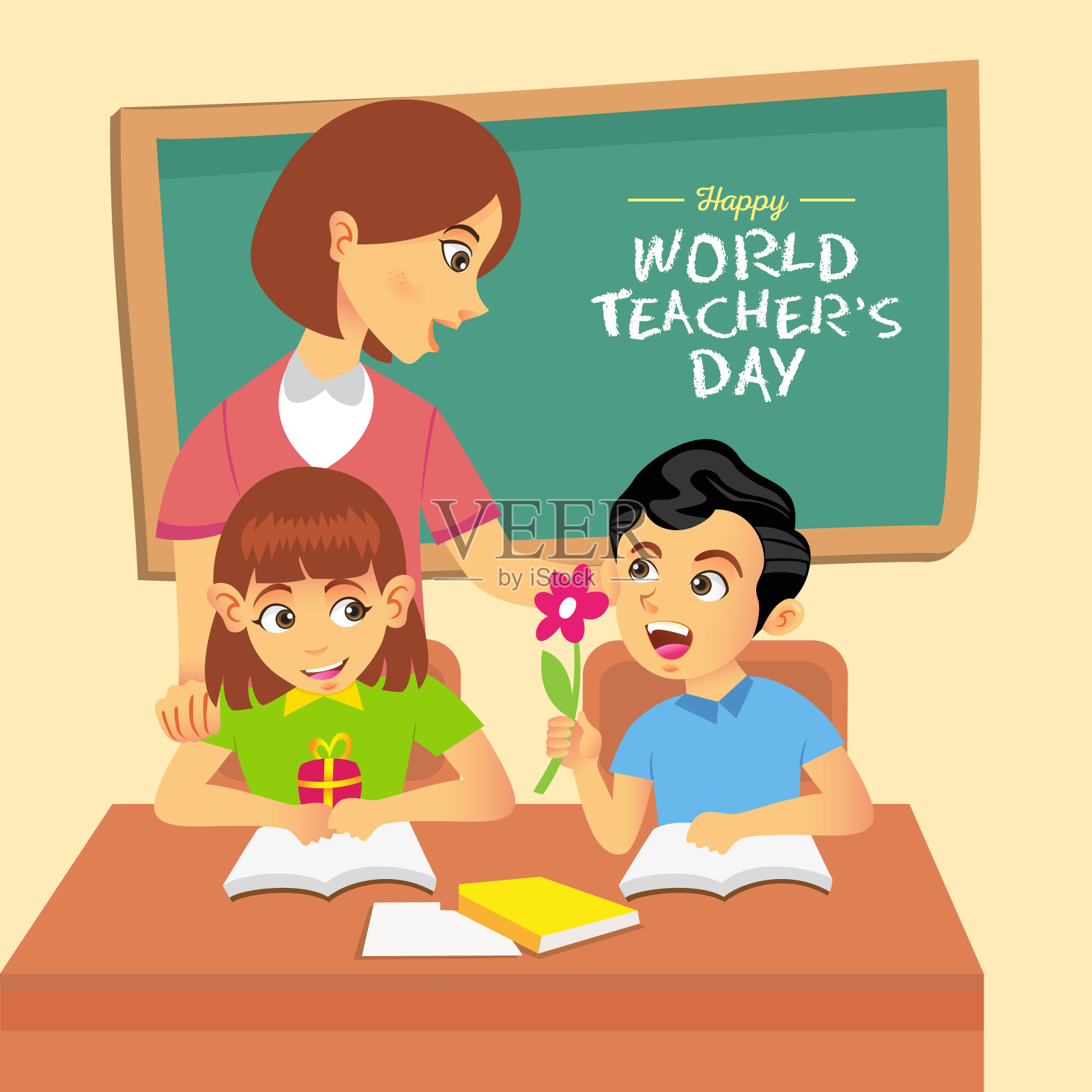 快乐世界教师节卡通插图插画图片素材