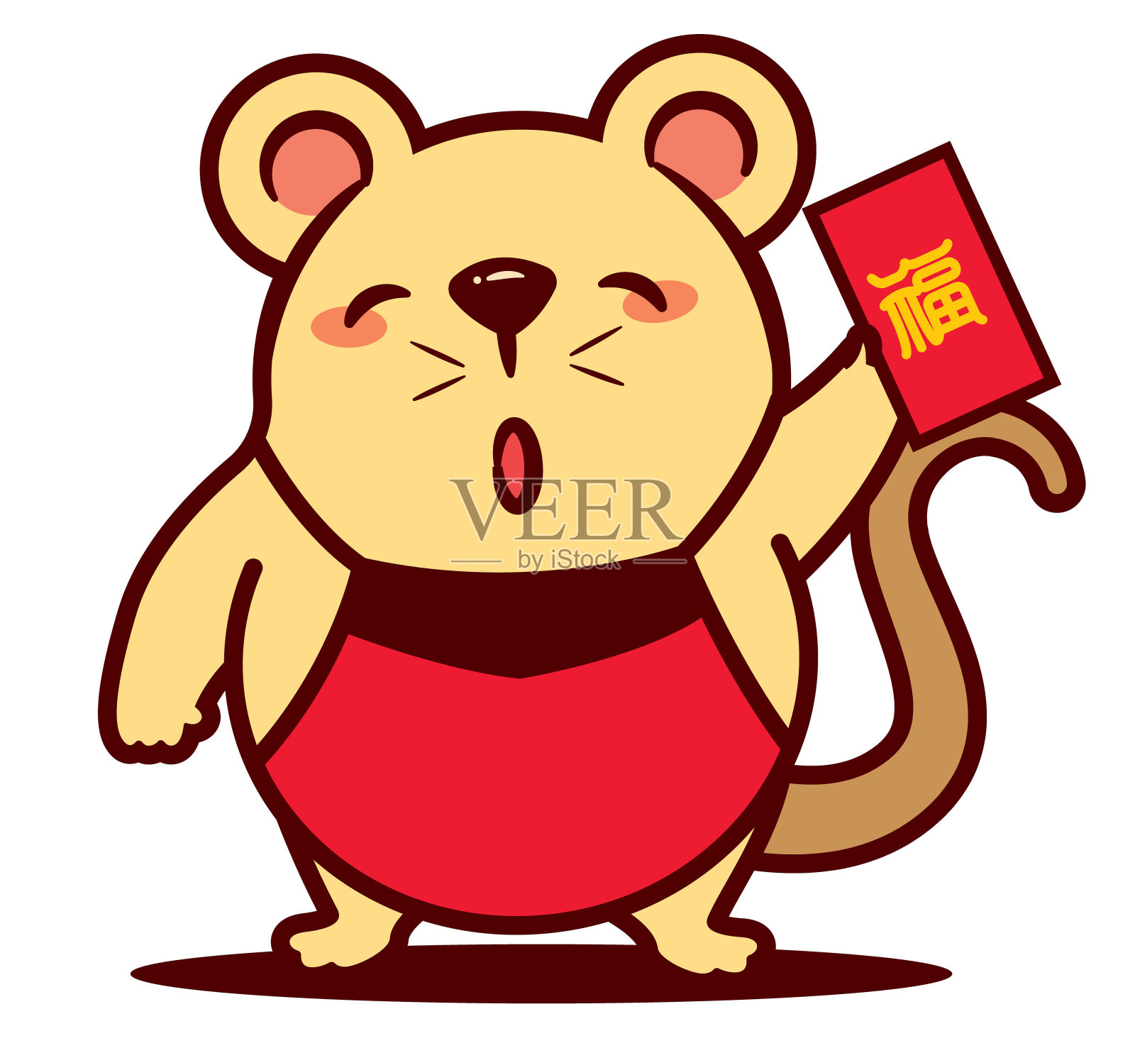 可爱的老鼠中国新年2020。卡通可爱的老鼠拿着红包。插画图片素材