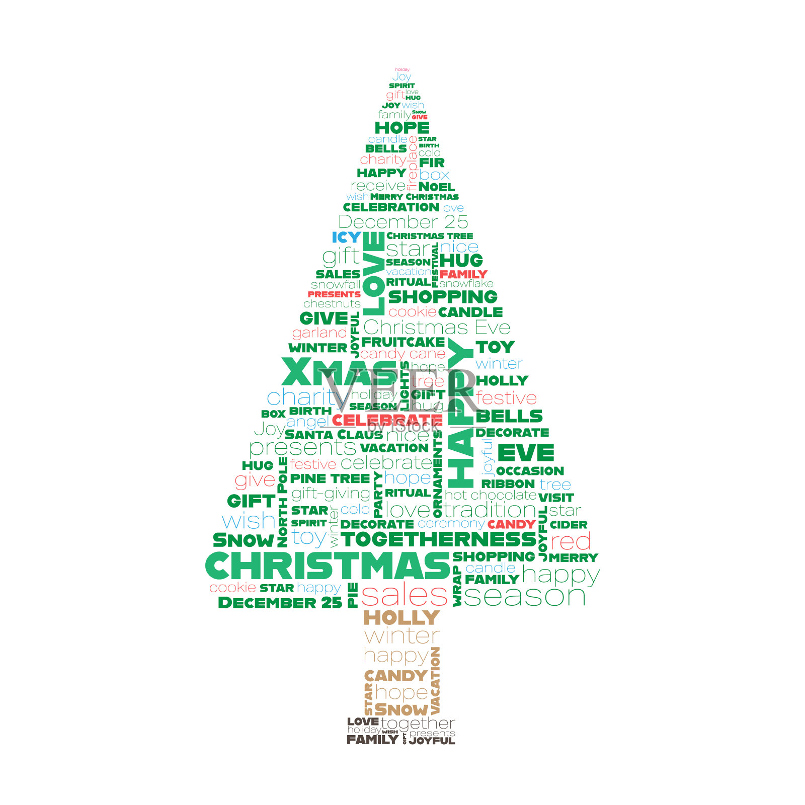 由单词组成的圣诞树插画图片素材