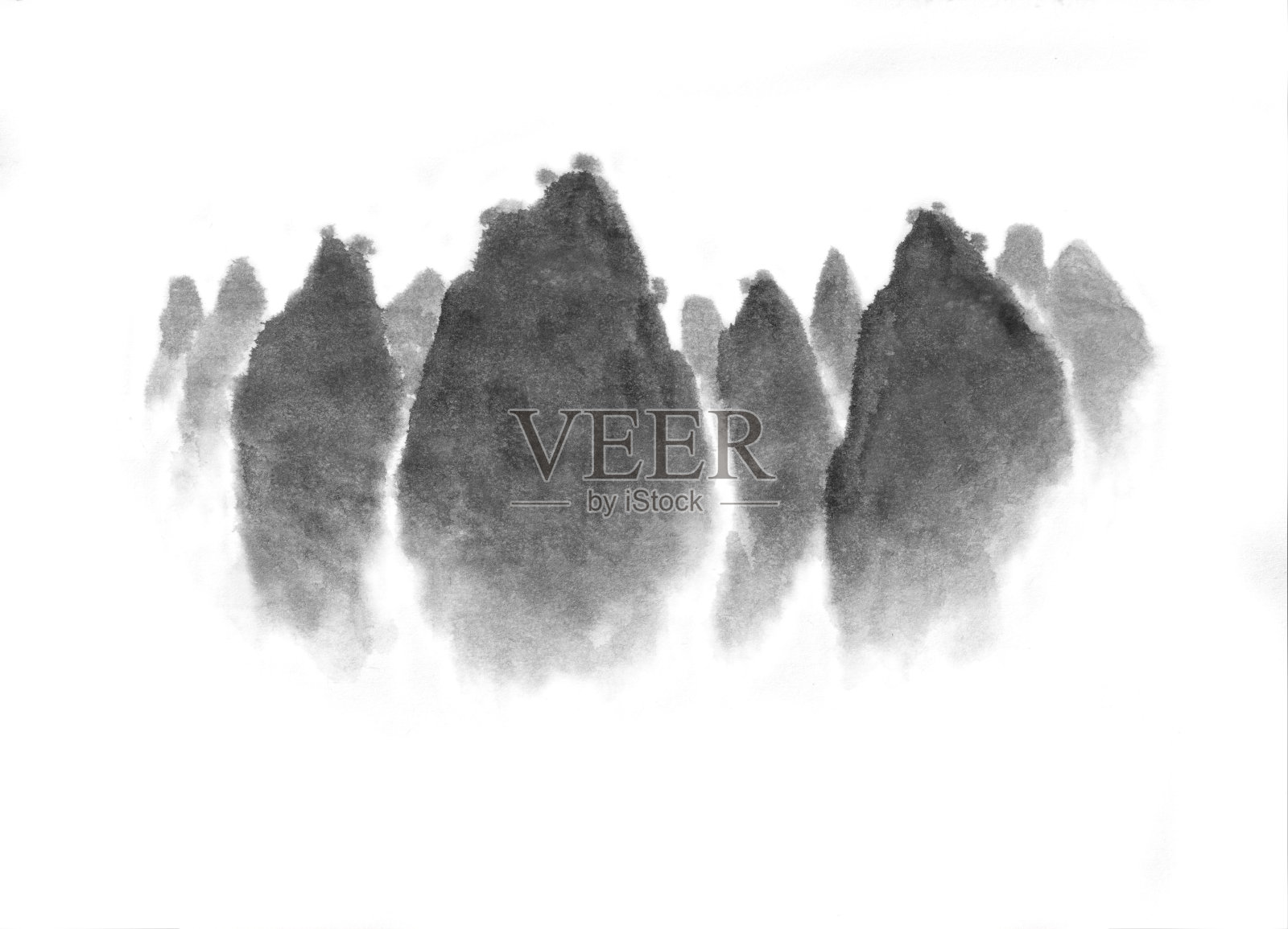 背景与山脉。墨山。水墨中国山水。山在雾中。插画图片素材