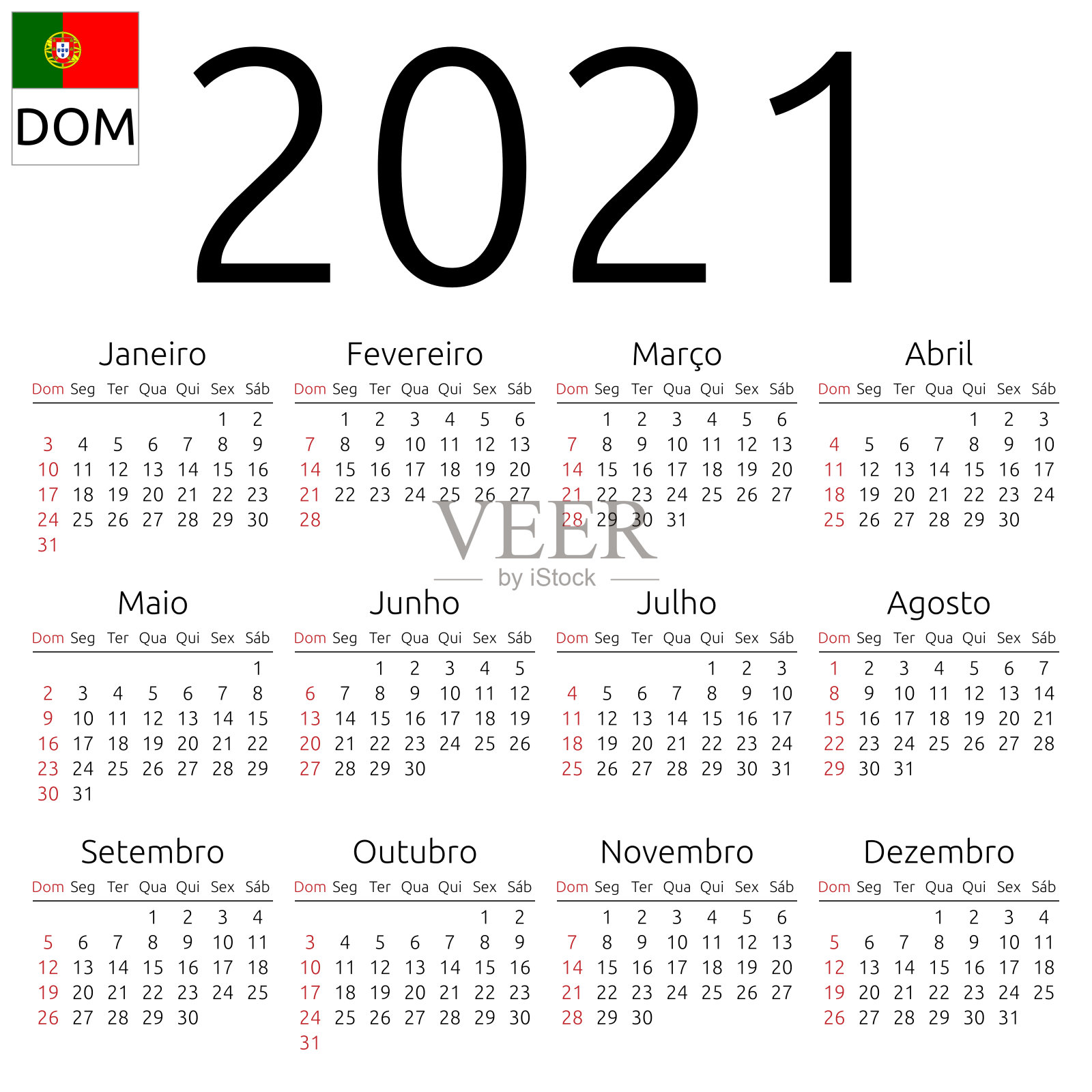 2021年，葡萄牙语，周日设计模板素材