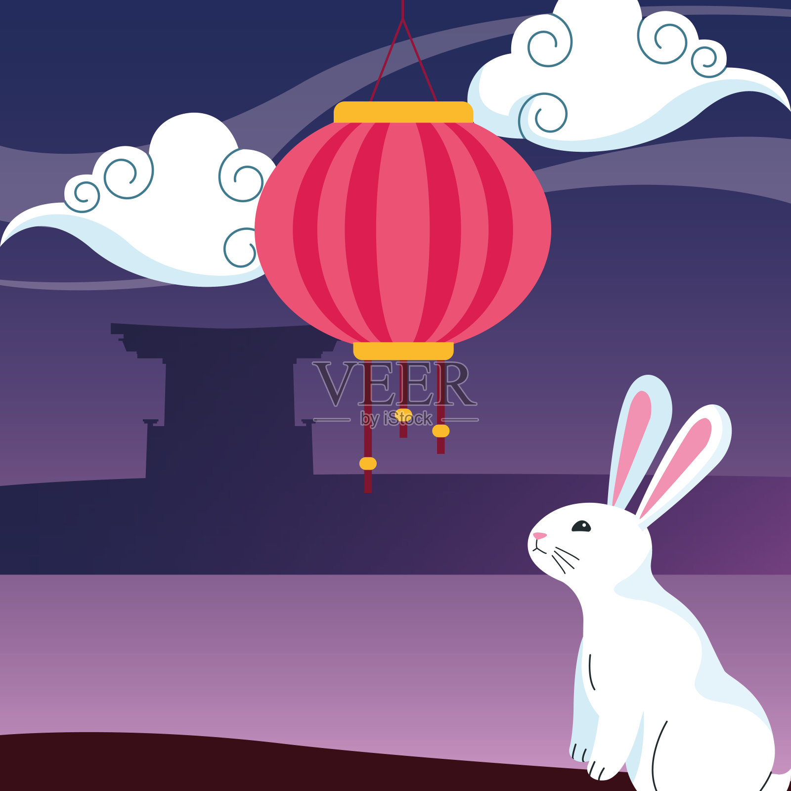 可爱的兔子和快乐的中秋节设计插画图片素材