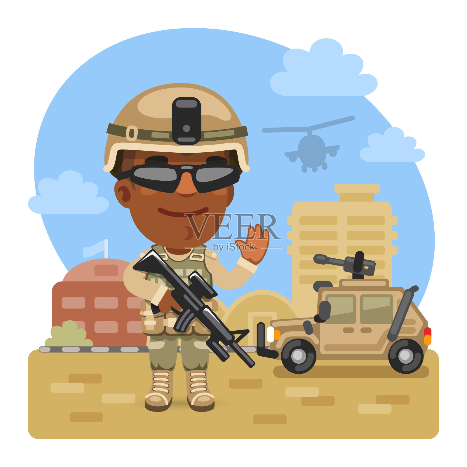 卡通士兵在军事基地设计元素图片