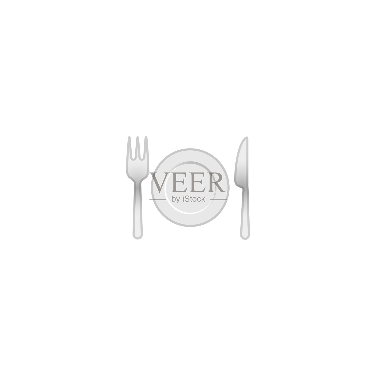 叉和刀与盘子矢量图标。餐厅服务桌子孤立的现实插图图标素材