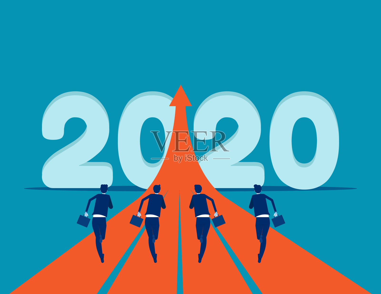 商业人士跑到2020年。概念商业成功矢量插图。新的一年插画图片素材