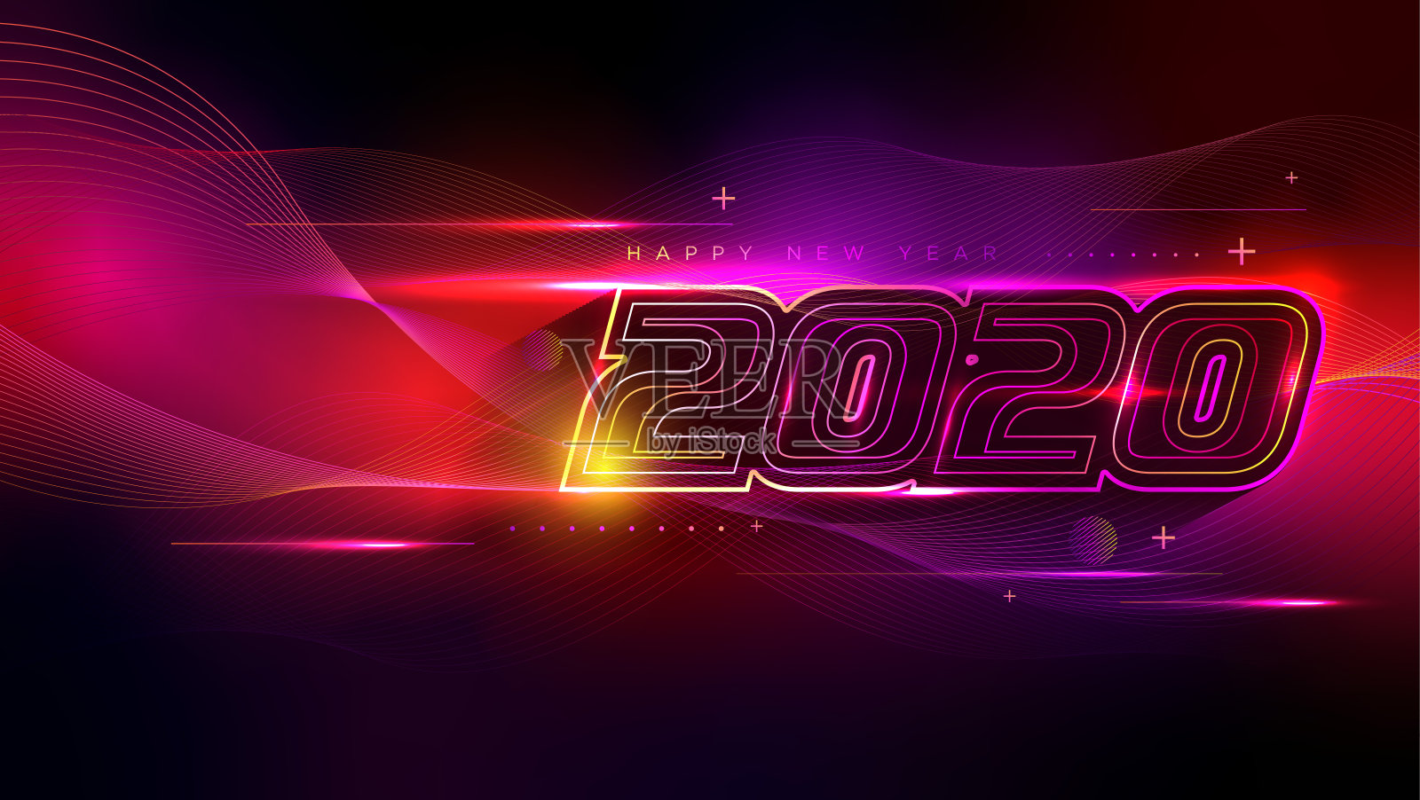 霓虹效果的2020年新年贺卡插画图片素材