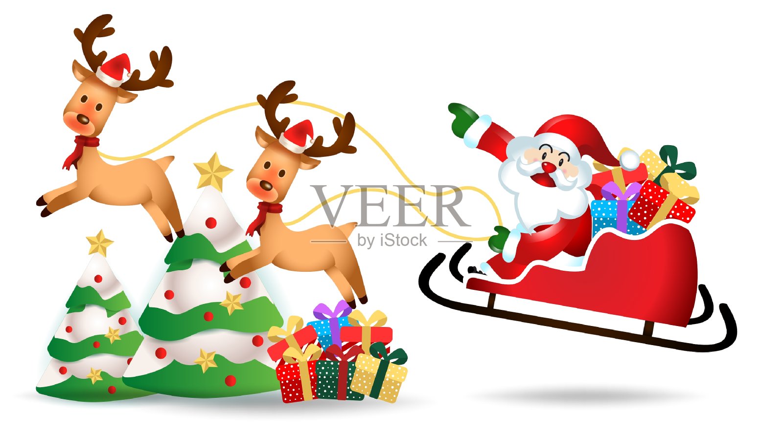 圣诞快乐。可爱的圣诞老人卡通为圣诞节和新年的背景。矢量插图。设计元素图片