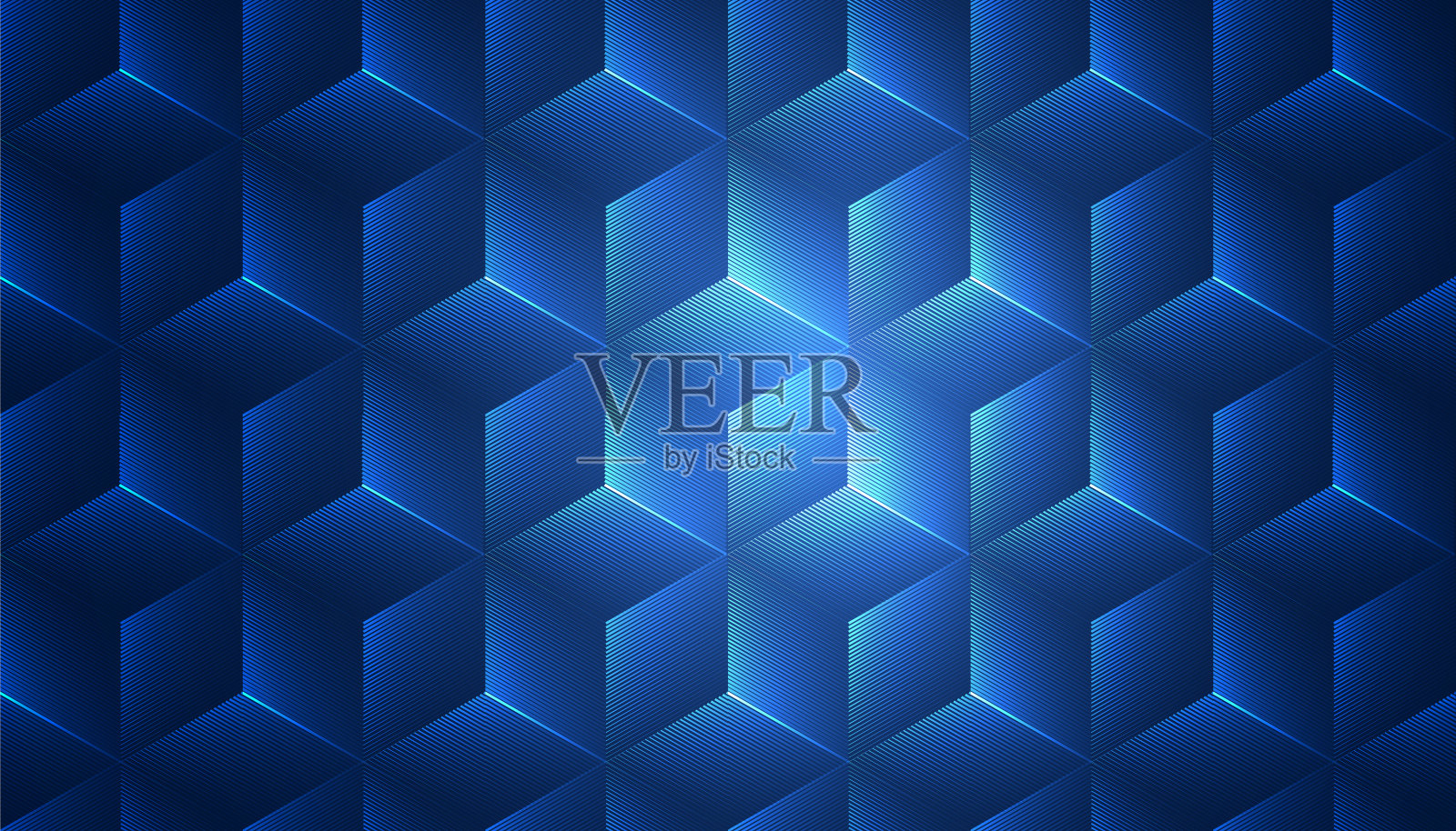 抽象无缝背景矢量图案纹理制成光滑的立方体块，蓝色光泽。摘要三维技术与科学蓝氖可视化。区块链和cryptocurrency。插画图片素材