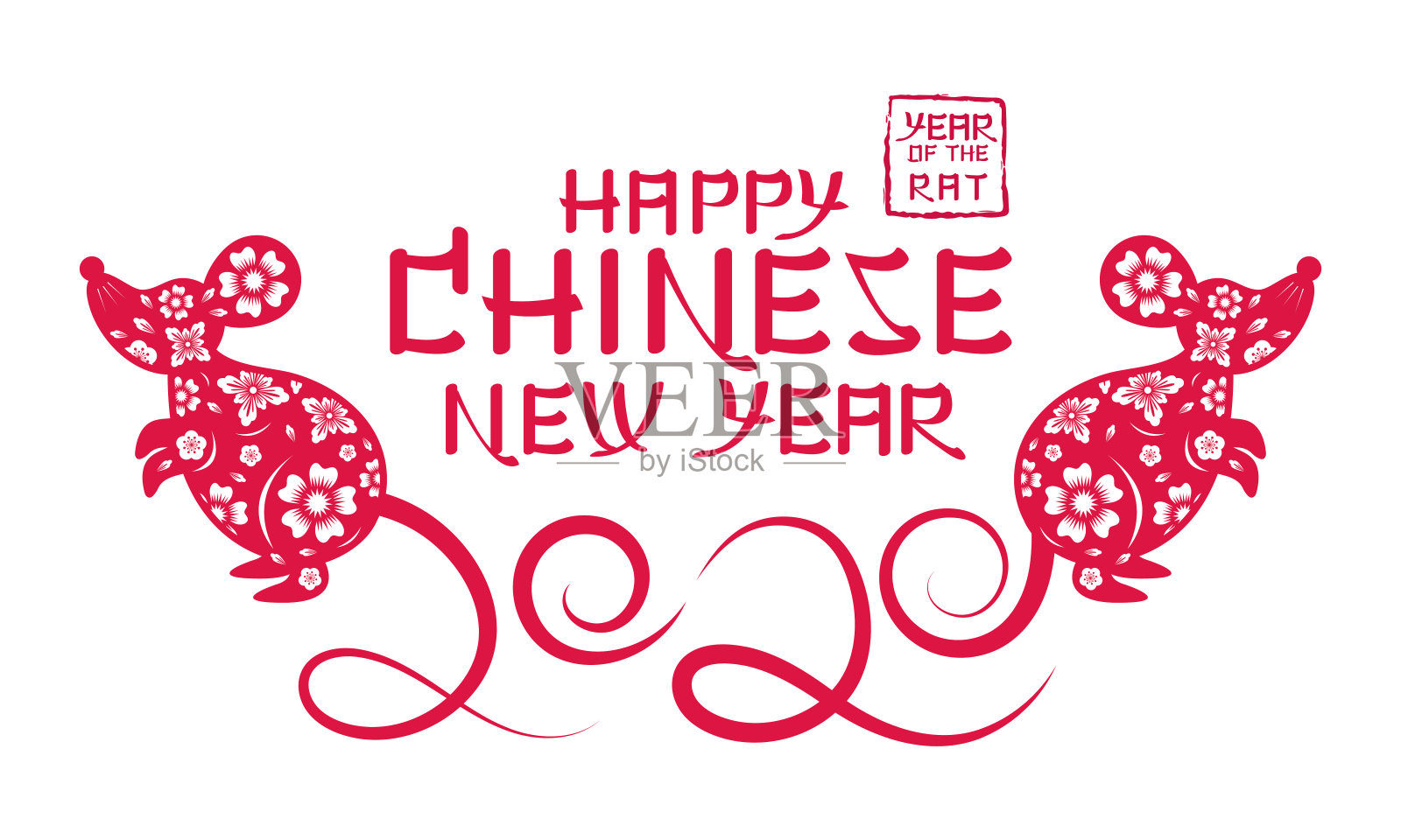 中国新年2020鼠年，剪纸象征设计元素图片