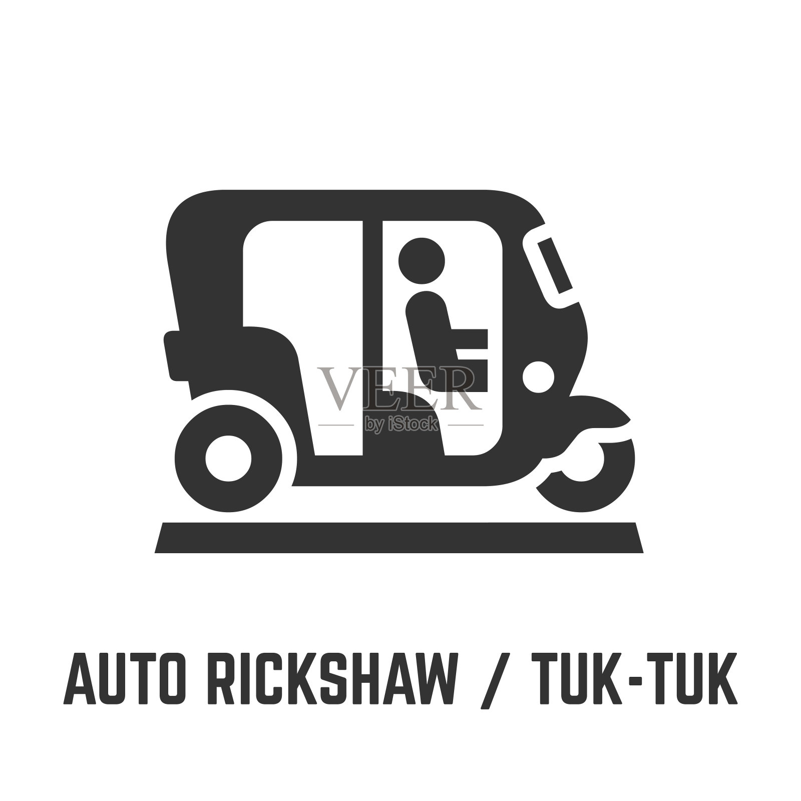 机动三轮车或嘟嘟车的标志与亚洲摩托车和司机或机动城市公共交通符号。插画图片素材