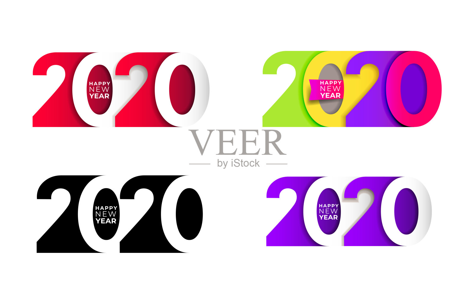 新年快乐。一套2020数字文字设计排版图案。设计问候海报和卡片，日历，横幅，网站，名片，封面。孤立的矢量图插画图片素材